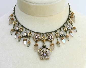 Orly Zeelon Tasseled Floral Necklace - Elegant Jewelry - Party Jewelry - Cocktail Jewelry - Wedding Jewelry - Evening Jewelry -