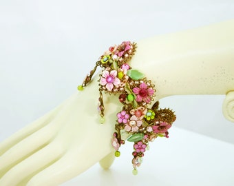 Orly Zeelon The Embroidered Rick Rack Cuff Bracelet in Pink Green multi color