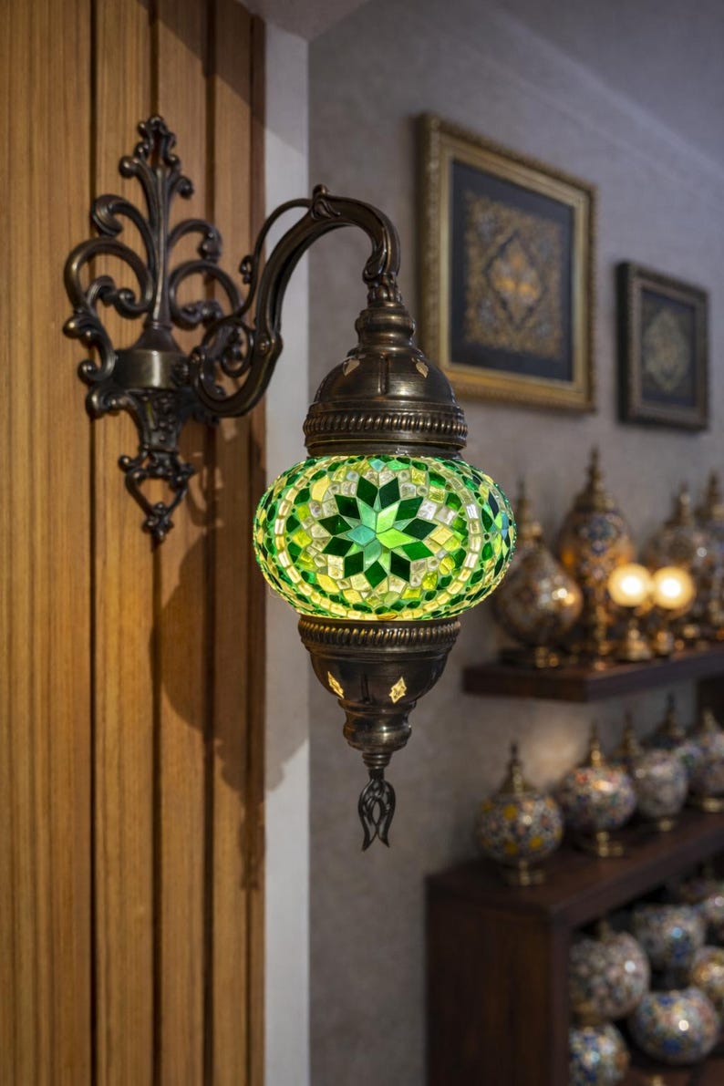 Aplique de pared de mosaico turco hecho a mano, A2, decoración bohemia oriental, bombilla E14 incluida.