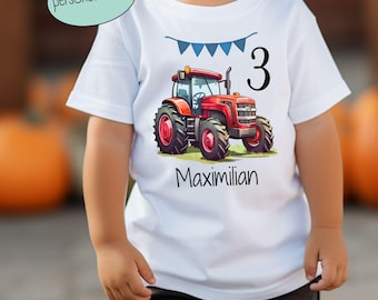 Camiseta de cumpleaños de tractor para niños, personalizable con nombre y edad, regalo para 1º, 2º, 3º, 4º, 5º, 6º cumpleaños, camiseta para fanáticos de la granja
