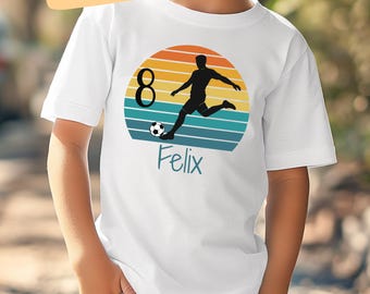 Camiseta de cumpleaños de fútbol personalizada con nombre y edad, número de camiseta de cumpleaños para niños, 5 6 7 8 9 10 11 12 cumpleaños, fiesta de fútbol