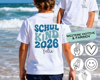 Personalized Schoolchild 2026 T-Shirt for Girls & Boys | Back to School Shirt with Name + Year | Back to School Gift | Retro Wave Back Print