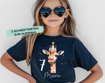 Camiseta de cumpleaños infantil con diseño de jirafa, camiseta de cumpleaños personalizada con nombre y edad, motivo de jirafa, 2º, 3º, 4º, 5º, 6º, 7º, 8º y 9º cumpleaños, animales