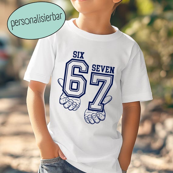 Six Seven T-Shirt für Jungen, optional mit Namen personalisierbar, virales 6 7 Shirt, Geburtstagsshirt für Jungs