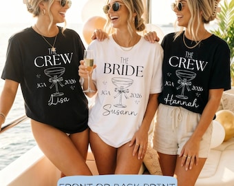 Camiseta personalizada para despedida de soltera con nombre y año | Despedida de soltera 2026 para mujeres | Conjunto del equipo de la novia | Blanco y negro | Equipo de la novia color champán