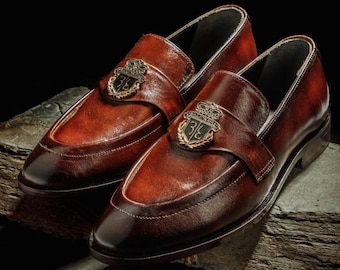 Handgefertigte polierte Leder Loafers Luxus formelle Slip-On-Kleidschuhe für Herren