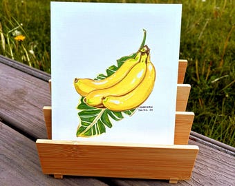 Lámina decorativa de plátano pintada a mano con gouache, ideal para la pared de la cocina (descarga instantánea).