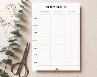 Weekly meal planner, Digital download, aesthetic menu planner PDF, grocery list, food journal - KOTA Studio Art. Atlantic design.