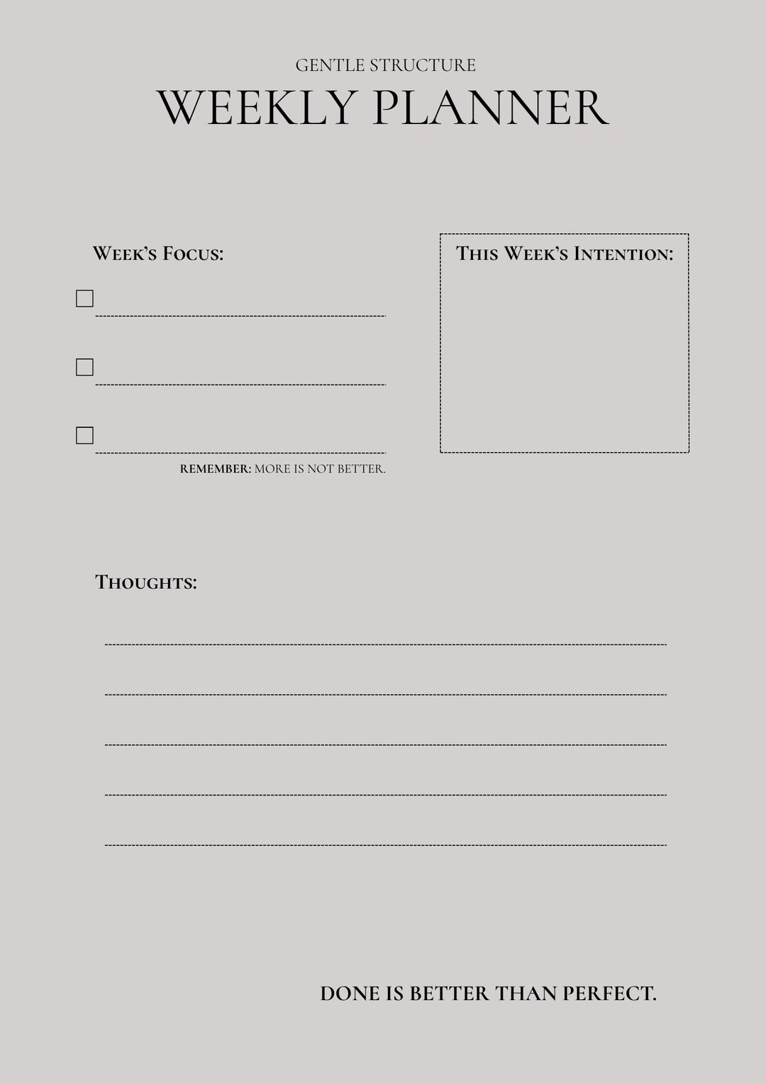 Gentle Structure Weekly Planner | ADHD Friendly - Etsy
