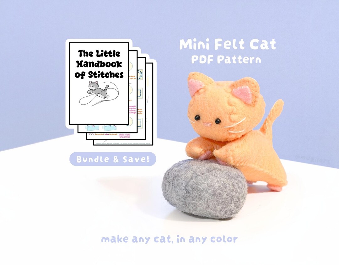 Mini Felt Cat Pattern + Sewing Guide Bundle | Fully Customizable DIY ...