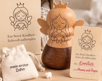 Milchzahndose Zahnfee, Milchzahn Box Geschenk Baby, Erinnerungskiste Kind, Zahnfee Geschenk, Erste Zähne Box, Geschenk Geburt, Taufgeschenk