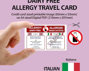 Tarjeta de viaje italiana sin lácteos / Conciencia sobre alergias / Sin leche / Sin lactosa [Versión digital]