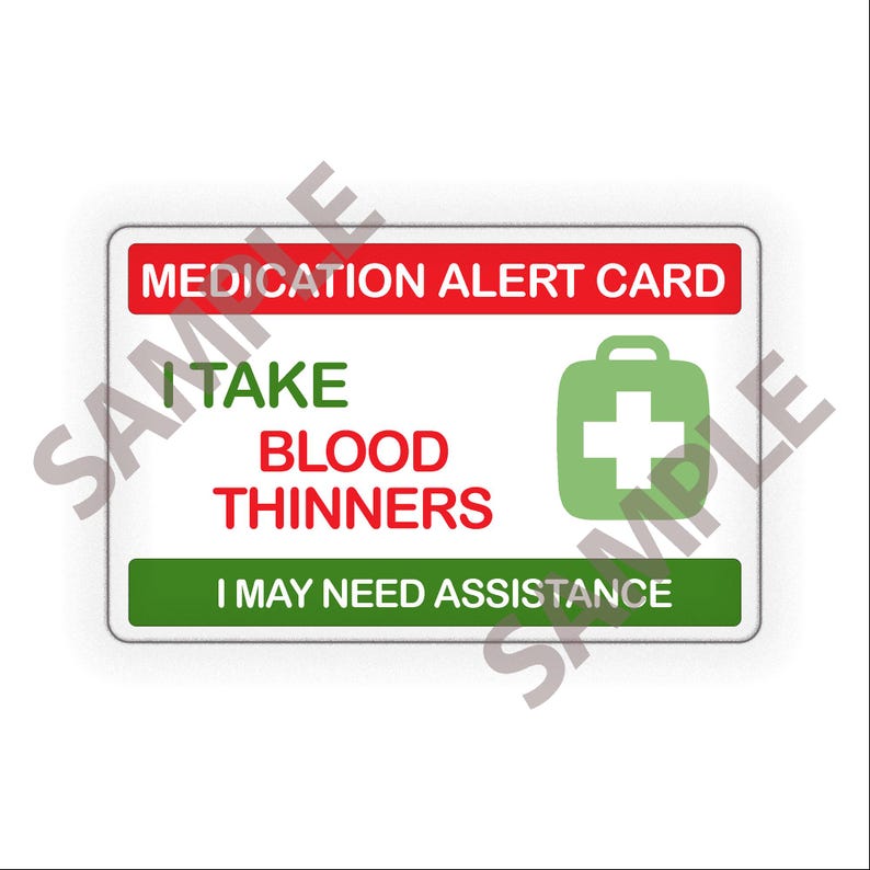 Medication Alert Card | I Take Blood Thinners [digital Version] - Etsy