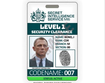 Insignia de identificación de James Bond / 007 / Daniel Craig / MI6 / SIS / Etiqueta de nombre / Cosplay / Disfraz / DIGITAL