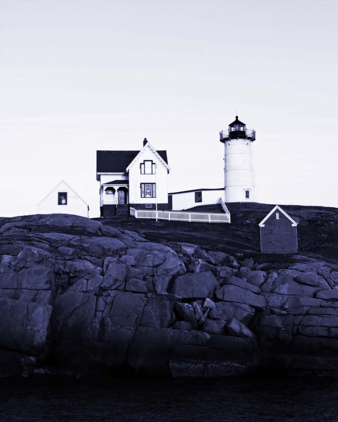 Lighthouse Print, 8x10, Navy Blue Wall Art, Coastal Wall Art, Nubble