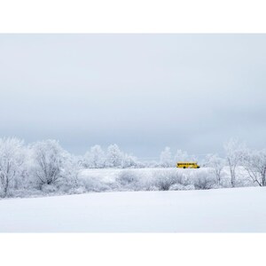 winter prints, winter landscape, school bus art