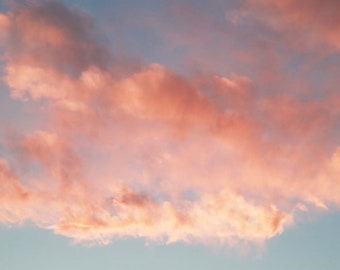 blush pink wall art, pink clouds art, abstract art, blush and blue wall art, cloud photography