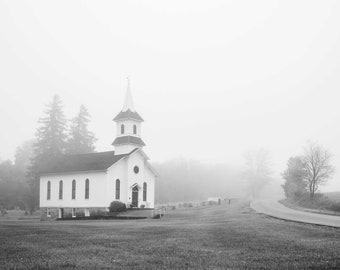 photographie noir et blanc, église galloise, art religieux, Cazenovia NY, Nelson NY