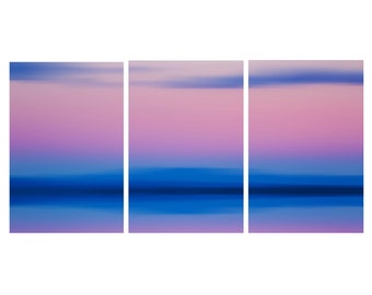 Set of three abstract landscape art, Set of 3 pink and blue art, pink and cobalt, pink and lavender art