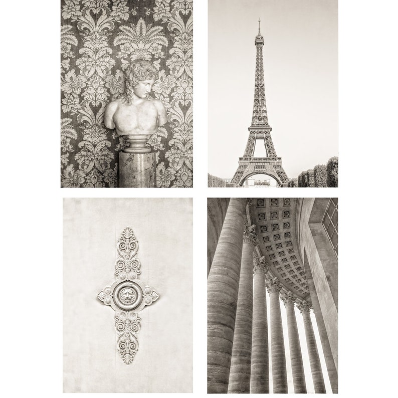 Impressions de Paris, 5 x 7, ensemble de 4 impressions, photographies de Paris, ensemble mural de la galerie de Paris, art mural beige image 1