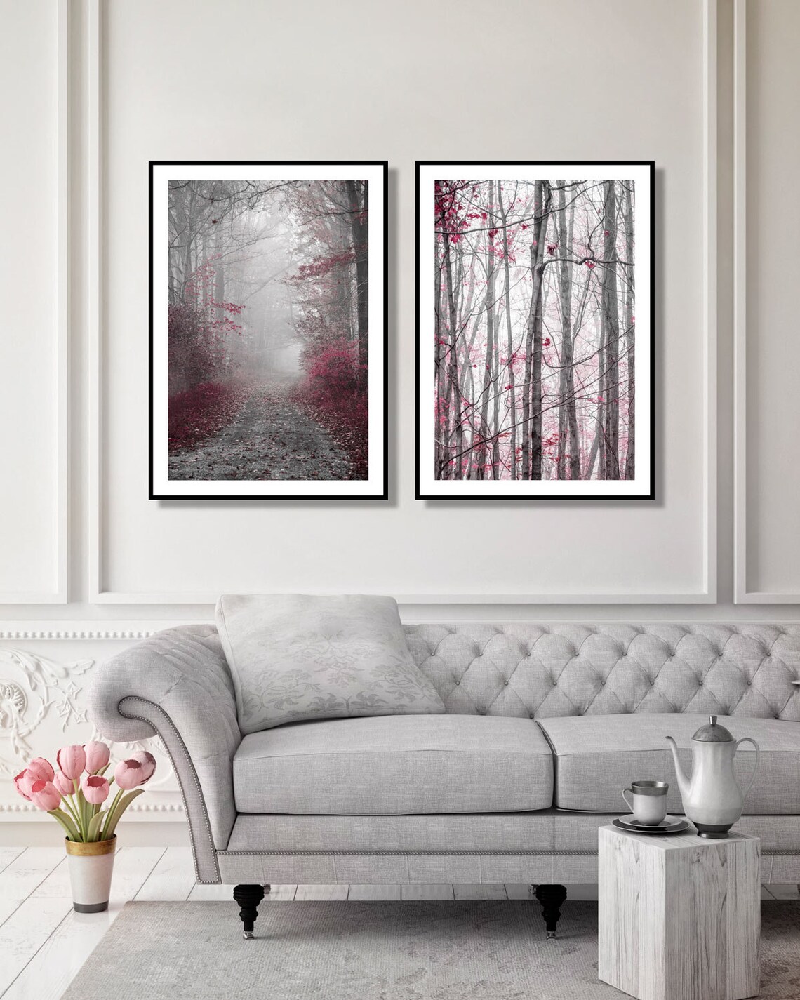 Burgundy Wall Art Set of 2 Burgundy Prints Burgundy and Gray Etsy