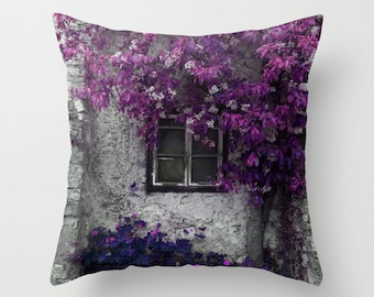Purple Pillow Cover, 18 x 18" purple pillow cover, Purple Floral Pillow Cover