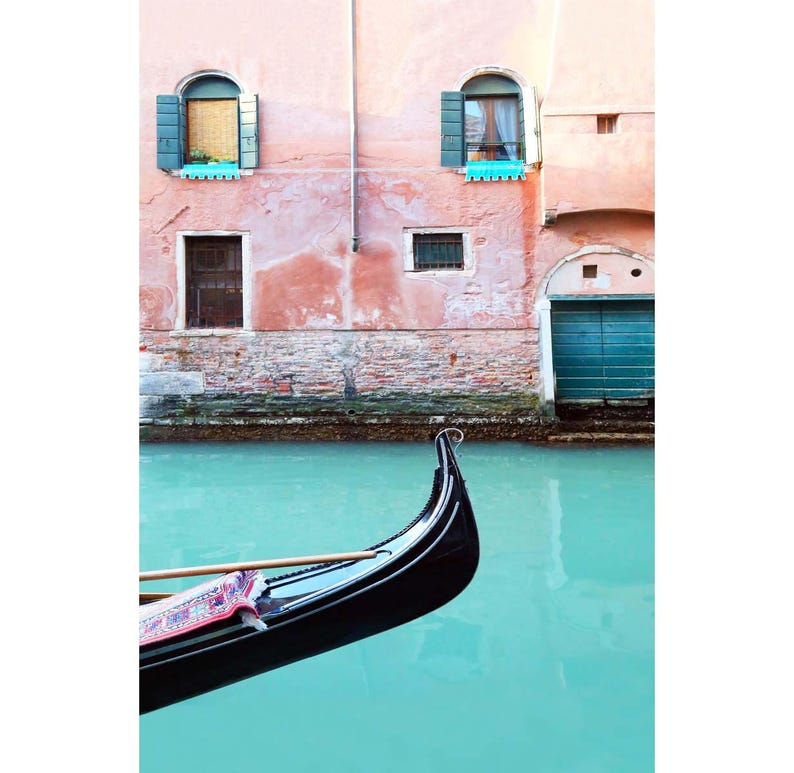 Venice Photography, Venice wall art, aqua wall art, Venice art, coral art, Venice gondola, aqua Venice, turquoise and coral art image 1