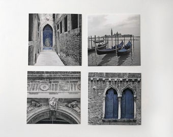 Navy Blue Venice Prints, Set of 4 prints, Navy Venice art, Navy and gray wall art