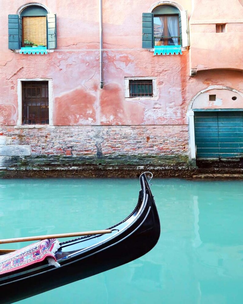 Venice Photography, Venice wall art, aqua wall art, Venice art, coral art, Venice gondola, aqua Venice, turquoise and coral art image 4