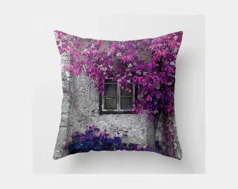 Bright Purple Pillow Cover, 16x16, Purple and Gray Pillow Cover, Purple Home Decor