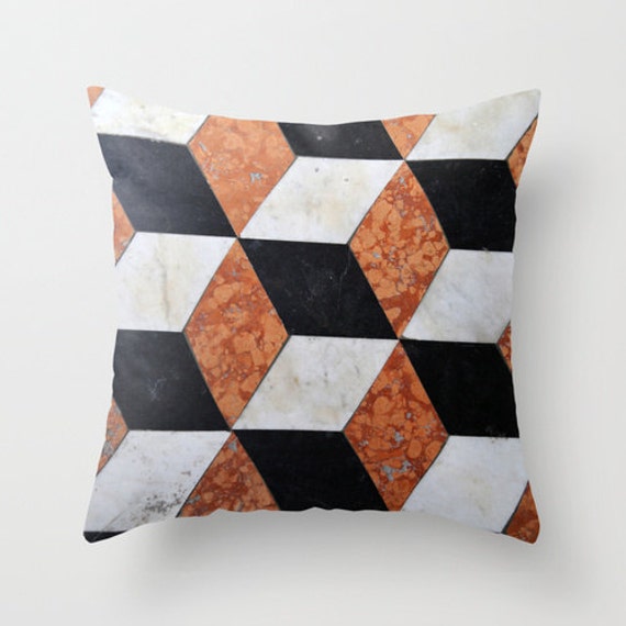 Geometric black and rust accent pillow Black marble throw pillow | Etsy