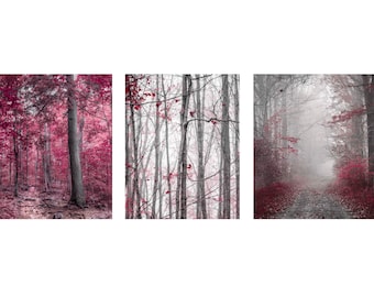 Set of three burgundy PRINTS, burgundy wall art, burgundy and gray wall decor