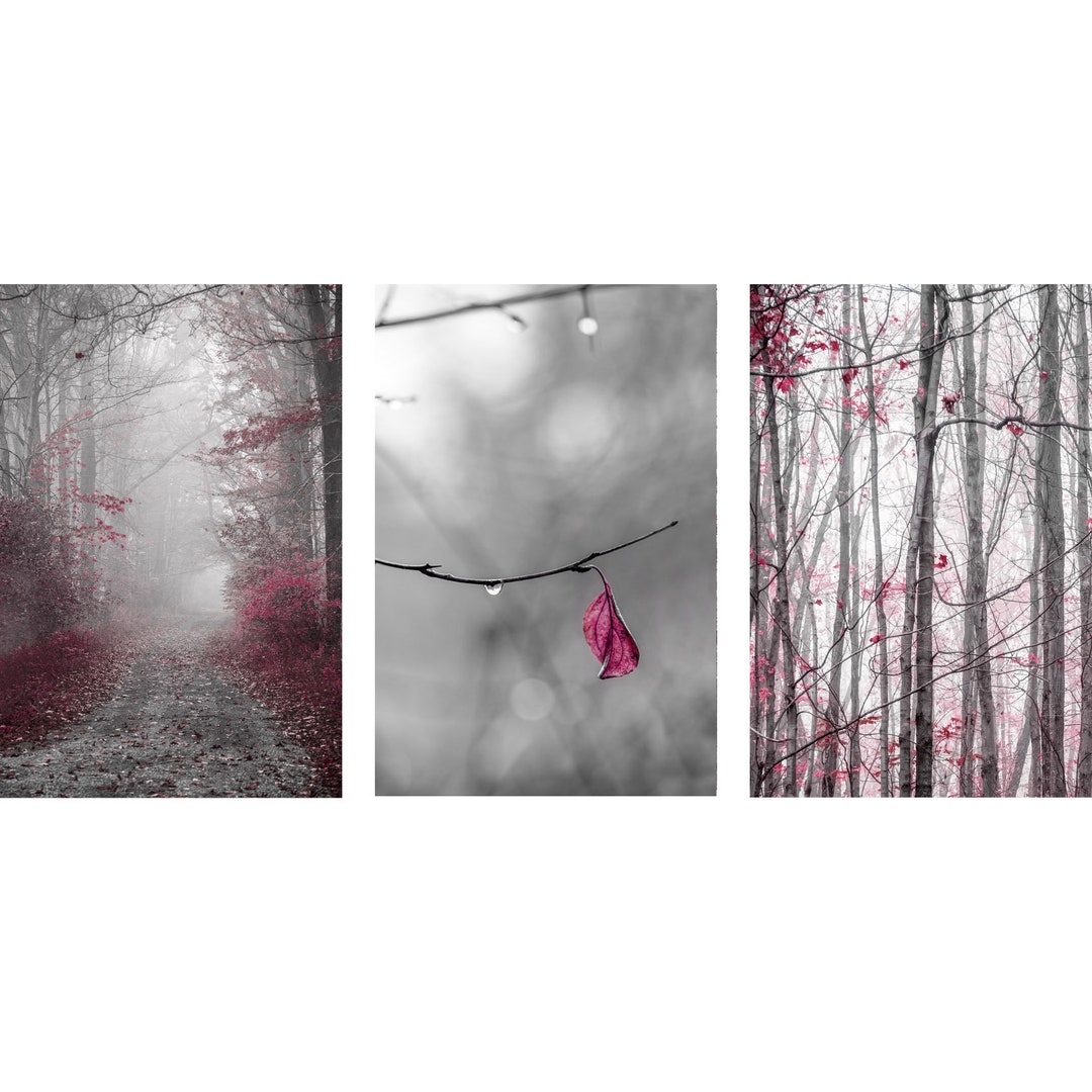 Set of Three PURPLE-PINK Burgundy Prints or Canvas, Burgundy Wall Art ...