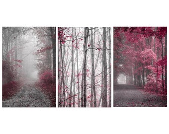 Set of three burgundy prints or canvas, PURPLE-PINK burgundy wall art, burgundy and gray wall decor, burgundy canvas art