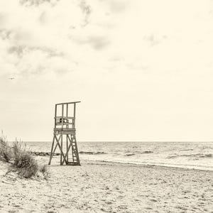 Cape Cod Beach Print: Beige Lifeguard Chair, Harwich MA