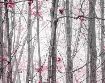 burgundy wall art, PURPLE Burgundy misty forest print, burgundy and gray wall art, burgundy prints, burgundy artwork