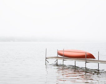 red canoe wall art, lake house art, lodge decor