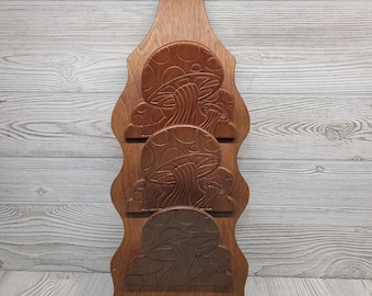 Mushroom Wood Wall Mail Letter Rack Key Holder Organizer Brown Fungi Retro Vtg