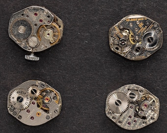 4 Vintage Watch Movements, Gears & Genuine Ruby Jewels, For Jewelry Making, Assemblage, Mixed Media, Industrial Art, Craft Supplies 06795