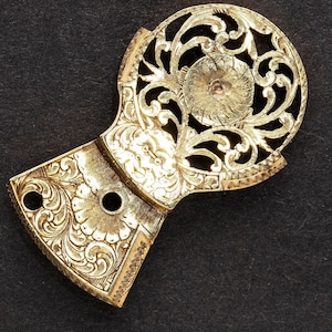 Antique Verge Fusee Pocket Watch Balance Bridge - Hand Engraved Brass Flower & Leaf Design - Steampunk Art Supplies 07949