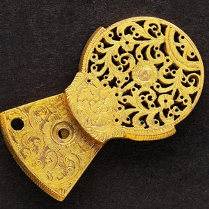 Antique Verge Fusee Pocket Watch Balance Bridge - Hand Engraved Brass Flower & Leaf Design - Steampunk Art Supplies 07956