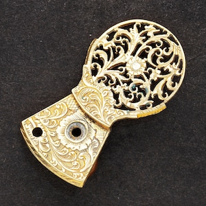 Gold Gilded Antique Verge Fusee Pocket Watch Balance Bridge - Hand Engraved Brass Flower & Leaf Design - Steampunk Art Supplies 08279