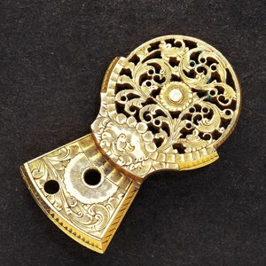 Gold Gilded Antique Verge Fusee Pocket Watch Balance Bridge - Hand Engraved Brass Flower & Leaf Design - Steampunk Art Supplies 08271