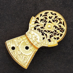 Gold Gilded Antique Verge Fusee Pocket Watch Balance Bridge - Hand Engraved Brass Flower & Leaf Design - Steampunk Art Supplies 08283