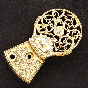 Gold Gilded Antique Verge Fusee Pocket Watch Balance Bridge - Hand Engraved Brass Flower & Leaf Design - Steampunk Art Supplies 08266