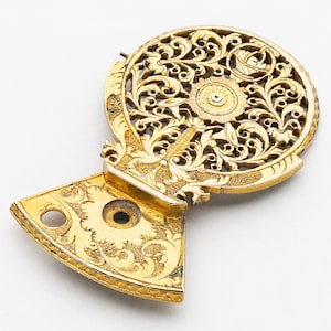 Gold Gilded Antique Verge Fusee Pocket Watch Balance Bridge - Hand Engraved Brass Flower & Leaf Design 08410
