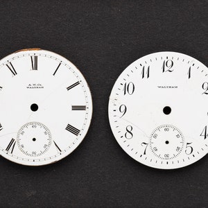 2 Vintage Porcelain Pocket Watch Faces Watch Dials, Antique Watch Parts for Jewelry Making, Assemblage, Steampunk & Craft Supplies 06244