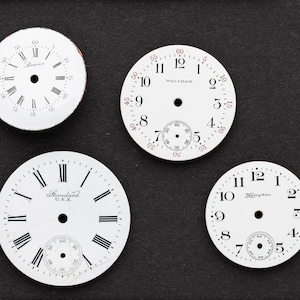 4 Vintage Porcelain Pocket Watch Faces Watch Dials, Antique Watch Parts for Jewelry Making, Assemblage, Steampunk & Craft Supplies 06271