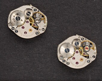 2 Watch Movements Matched for Steampunk Cufflinks or Earrings, Vintage Gears and Cogs steampunk art supplies 06626