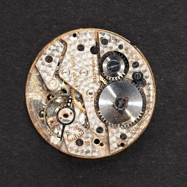 Vintage Pocket Watch Movement With Gears and Genuine Ruby Jewels - Olympic Watch Cº - 7 Jewels - Swiss Made - 07344